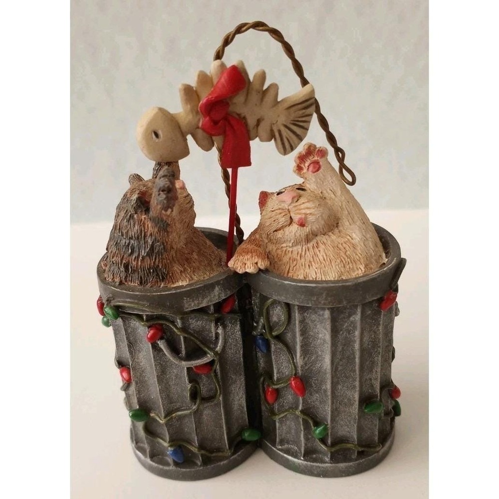 2002 ERIKA OLLER by REAL PEOPLE Cat Christmas Ornament Two Cats in Trash‎ Can